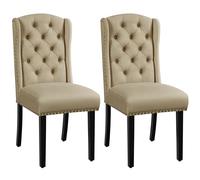 Yaheetech Set 2 Sedie Sala da Pranzo Tessuto Imbottite Eleganti Gambe in Legno Massello Schienale Alto con Bottoni Portata 140 KG 2/Cachi