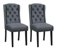 Yaheetech Set 2 Sedie Sala da Pranzo Tessuto Imbottite Eleganti Gambe in Legno Massello Schienale Alto con Bottoni Portata 140 kg Grigie