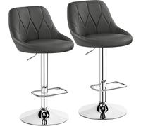Yaheetech Set 2 Sgabelli Bar Alti Altezza Regolabile Cucina Design Moderni con Schienale Girevole Imbottiti in Finta Pelle Poggiapiedi Metallo Grigio Scuro