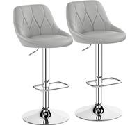 Yaheetech Set 2 Sgabelli Bar Alti Altezza Regolabile Cucina Design Moderni con Schienale Girevole Imbottiti in Finta Pelle Poggiapiedi Metallo Grigio Chiaro
