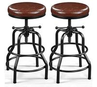 Yaheetech Set 2 Sgabelli Bar Vintage Alti Altezza Regolabile 54,5 a 71,5 cm Imbottiti in Similpelle e Metallo per Cucina Penisola con Poggiapiedi Marrone Rustico