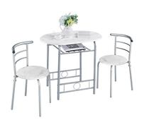 Yaheetech Set 3 Pezzi Tavolo da Pranzo con 2 Sedie Set di Mobili per Sala Cucina Salvaspazio da Cucina Soggiorno Salotto Ristorante Set da Pranzo Tavoli Sedia Bianco 80 x 53 x 75,5 cm