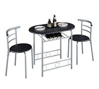 Yaheetech Set 3 Pezzi Tavolo da Pranzo con 2 Sedie Set di Mobili per Sala Cucina Salvaspazio da Cucina Soggiorno Salotto Ristorante Set da Pranzo Tavoli Sedia Nero 90 x 53,5 x 75,5 cm