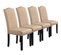 Yaheetech Set 4 Sedie Sala da Pranzo Schienale Alto Imbottite Moderne in Tessuto Eleganti Gambe in Legno Massello Schienale Alto con Bottoni Imbottiti Portata 136 kg Cachi