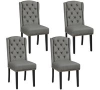 Yaheetech Set 4 Sedie Sala da Pranzo Tessuto Imbottite Eleganti Gambe in Legno Massello Schienale Alto con Bottoni Portata 140 KG Grigio Chiaro