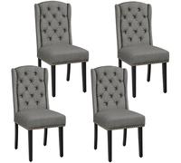 Yaheetech Set 4 Sedie Sala da Pranzo Tessuto Imbottite Eleganti Gambe in Legno Massello Schienale Alto con Bottoni Portata 140 kg Grigio Chiaro