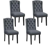 Yaheetech Set 4 Sedie Sala da Pranzo Tessuto Imbottite Eleganti Gambe in Legno Massello Schienale Alto con Bottoni Portata 140 KG Grigie