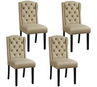 Yaheetech Set 4 Sedie Sala da Pranzo Tessuto Moderne Imbottite Eleganti Gambe in Legno Massello Schienale Alto con Bottoni Portata 140 KG 4/Cachi