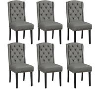 Yaheetech Set 6 Sedie Sala da Pranzo Tessuto Imbottite Eleganti Gambe in Legno Massello Schienale Alto con Bottoni Portata 140 kg Grigio Chiaro