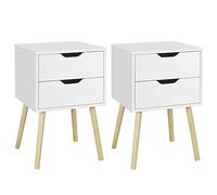 Yaheetech Set di 2 Comodini da Camera da Letto Comodino da Notte con 2 Cassetti Tavolini Moderni per Soggiorno Tavolo in Legno e MDF Tavolino Basso Laterale da Divano Salotto 40 x 40 x 61 cm Bianco