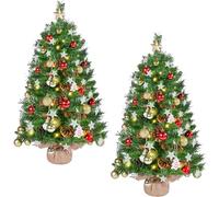 Yaheetech Set di 2 Mini Albero di Natale Artificiale da Tavolo 92 cm Piccolo Albero Innevato con 50 Luci a LED 20 Pigne Ideale per Decorazioni di Casa Ufficio Studio