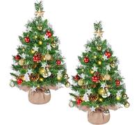 Yaheetech Set di 2 Mini Albero di Natale da Tavolo 61 cm Piccolo Albero Innevato con 35 Luci a LED 12 Pigne Ideale per Decorazioni di Casa Ufficio Studio