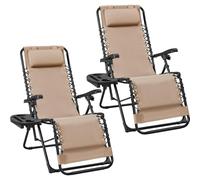 Yaheetech Set di 2 Sedie a Sdraio Pieghevoli a Gravità Zero con Vassoio Rimovibile Poltrona Relax per Piscina Giardino Esterno Spiaggia Beige