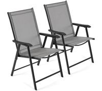 Yaheetech Set di 2 Sedie da Giardino Pieghevoli con Braccioli in Tela per Esterni Patio Veranda Terrazza Piscina Grigio