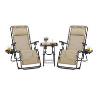 Yaheetech Set di 2 Sedie Sdraio da Giardino Zero Gravity e Tavolino con Portabicchieri, Set Sedie Pieghevoli con Poggiatesta, Portabicchieri, Pedale, Schienale Regolabile, Nero (Beige)