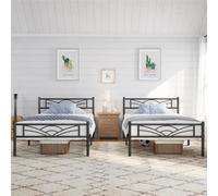 Yaheetech Set di 2 Struttura Letto Singolo in Ferro 90 x 190 cm, Nero | "Testiera a Forma di Nuvole, Spazio Aggiuntivo, per Gemelli Camera da Letto Ospiti Soggiorno, Struttura Resistente"