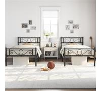Yaheetech Set di 2 Struttura Letto Singolo in Metallo 90 x 200 cm Nero | Ferro Battuto con Doghe, Testiera Elegante Moderno, Struttura Robusta, Supporto Stabile per Materasso, per Gemelli Ospiti