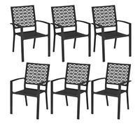 Yaheetech Set di 6 Sedie da Pranzo da Giardino Esterno Impilabili in Metallo con Braccioli e Schienale Moderno Prato Veranda Cortile Piscina Balcone Nero 58 × 59,5 × 89 cm
