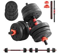 Yaheetech Set di Manubri 2 in 1 da 20 kg, Manubri Regolabili con Barra di Collegamento e 12 Dischi Pesi, Impugnatura Antiscivolo, Bilanciere Palestra per Allenamento di Forza per Fitness a Casa, Nero
