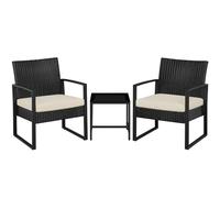 Yaheetech Set di Mobili da Giardino 2 Sedie e Tavolino in Poly Rattan | Struttura in Metallo Resistente, Piano in Vetro con Ventose, Cuscini Morbidi Antideformazione per Balcone, Terrazzo e Esterno