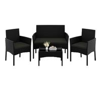Yaheetech Set di Mobili da Giardino da Balcone 4 Pezzi in Polyrattan con Divano a 2 Posti 2 Poltrone 1 Tavolo per Esterni Patio Giardino Nero/Grigio