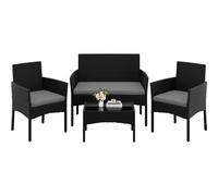Yaheetech Set di Mobili da Giardino da Balcone 4 Pezzi in Polyrattan con Divano a 2 Posti 2 Poltrone 1 Tavolo per Esterni Patio Giardino Nero/Grigio Chiaro