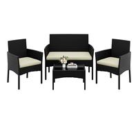 Yaheetech Set di Mobili da Giardino da Balcone 4 Pezzi in Polyrattan con Divano a 2 Posti 2 Poltrone 1 Tavolo per Esterni Patio Giardino Black/Beige