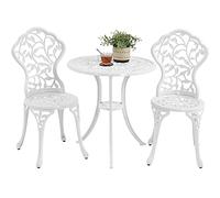 Yaheetech Set di Tavolo e Sedie da Giardino 2 Sedie 3 Pezzi Bistrò Veranda Set Mobili Balcone Motivo a Foglia in Alluminio Bianco