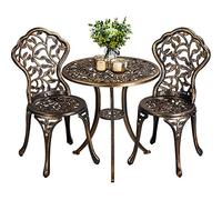 Yaheetech Set di Tavolo e Sedie da Giardino 2 Sedie 3 Pezzi Bistrò Veranda Set Mobili Balcone Motivo a Foglia in Alluminio Bronzo