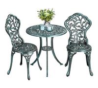 Yaheetech Set di Tavolo e Sedie da Giardino 2 Sedie 3 Pezzi Bistrò Veranda Set Mobili Balcone Motivo a Foglia in Alluminio Verde