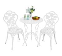 Yaheetech Set di Tavolo e Sedie da Giardino 3 Pezzi con 2 Sedie Bistrò Veranda Set Mobili Balcone Motivo a Rosa Vintage in Alluminio Bianco