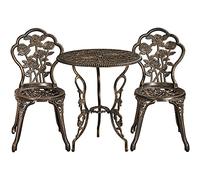 Yaheetech Set di Tavolo e Sedie da Giardino 3 Pezzi con 2 Sedie Bistrò Veranda Set Mobili Balcone Motivo a Rosa Vintage in Alluminio Bronzo