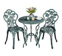 Yaheetech Set di Tavolo e Sedie da Giardino 3 Pezzi con 2 Sedie Bistrò Veranda Set Mobili Balcone Motivo a Rosa Vintage in Alluminio Verde