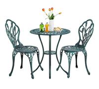 Yaheetech Set di Tavolo e Sedie da Giardino Set Mobili 2 Sedie 3 Pezzi Bistrò Veranda Balcone Motivo a Tulipano Lega di Alluminio Verde