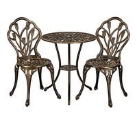 Yaheetech Set di Tavolo e Sedie da Giardino Set Mobili 2 Sedie 3 Pezzi Bistrò Veranda Balcone Motivo a Tulipano Lega di Alluminio Bronzo