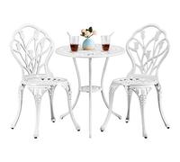 Yaheetech Set di Tavolo e Sedie da Giardino Set Mobili 2 Sedie 3 Pezzi Bistrò Veranda Balcone Motivo a Tulipano Lega di Alluminio Bianco