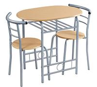 Yaheetech Set Mobili da Bar Tavolo e 2 Sedie Sala da Pranzo Cucina Beige | Spazi Salvaspazio, per 2 Persone, Cucina, in Legno e Metallo, 80x53x75.5 cm, per Balcone Giardino Soggiorno Ristorante