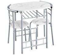 Yaheetech Set Mobili da Bar Tavolo e 2 Sedie Sala da Pranzo Cucina Bianco | Spazi Salvaspazio, per 2 Persone, Cucina, in Legno e Metallo, 80x53x75.5 cm, per Balcone Giardino Soggiorno Ristorante