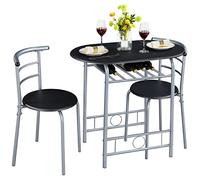 Yaheetech Set Mobili da Bar Tavolo e 2 Sedie Sala da Pranzo Cucina Nero | Spazi Salvaspazio, per 2 Persone, Cucina, in Legno e Metallo, 80x53x75.5 cm, per Balcone Giardino Soggiorno Ristorante