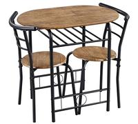 Yaheetech Set Mobili da Bar Tavolo e 2 Sedie Sala da Pranzo Cucina Piccoli Spazi Salvaspazio Balcone per 2 Persone in Legno e Metallo Sedia Portata 136 kg Marrone Retro