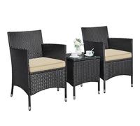 Yaheetech Set Mobili da Giardino 2 Poltrone e 1 Tavolino in Rattan PE Impermeabile per Esterno con Cuscini Nero/Khaki