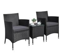 Yaheetech Set Mobili da Giardino 2 Poltrone e 1 Tavolino in Rattan PE Impermeabile per Esterno con Cuscini Nero/Grigio