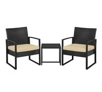 Yaheetech Set Mobili da Giardino in Poly Rattan 2 Sedie e Tavolino da Balcone con Cuscini Esterno Interno