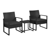 Yaheetech Set Mobili da Giardino in Poly Rattan 2 Sedie e Tavolino da Balcone con Cuscini Esterno Interno Nero