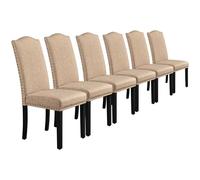 Yaheetech Set Sedie Sala da Pranzo Imbottite Moderne in Tessuto Eleganti Gambe in Legno Massello Schienale Alto con Bottoni Imbottiti Portata 136 kg 6/Cachi