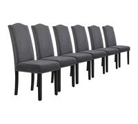 Yaheetech Set Sedie Sala da Pranzo Imbottite Moderne in Tessuto Eleganti Gambe in Legno Massello Schienale Alto con Bottoni Imbottiti Portata 136 kg 6 Pezzi/Grigio Scuro