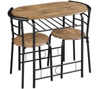 Yaheetech Set Tavolo e 2 Sedie Sala da Pranzo Cucina Mobili da Bar Piccoli Spazi Salvaspazio Balcone per 2 Persone in Legno e Metallo Sedia Portata 136 kg Marrone Retro