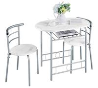 Yaheetech Set Tavolo e 2 Sedie Sala da Pranzo Mobili da Bar Cucina Bianco | Spazi Salvaspazio, per 2 Persone, Cucina, in Legno e Metallo, 90x53.5x75.5 cm, per Balcone Giardino Soggiorno Ristorante