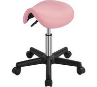 Yaheetech Sgabello a Sella con Ruote Regolabile in Altezza Sedia Estetista Trucco Girevole Ergonomico Salone Parrucchiere Studio Rosa