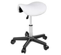 Yaheetech Sgabello a Sella con Ruote Regolabile in Altezza Sedia Estetista Trucco Girevole Ergonomico per Massaggio Salone Parrucchiere Bianco